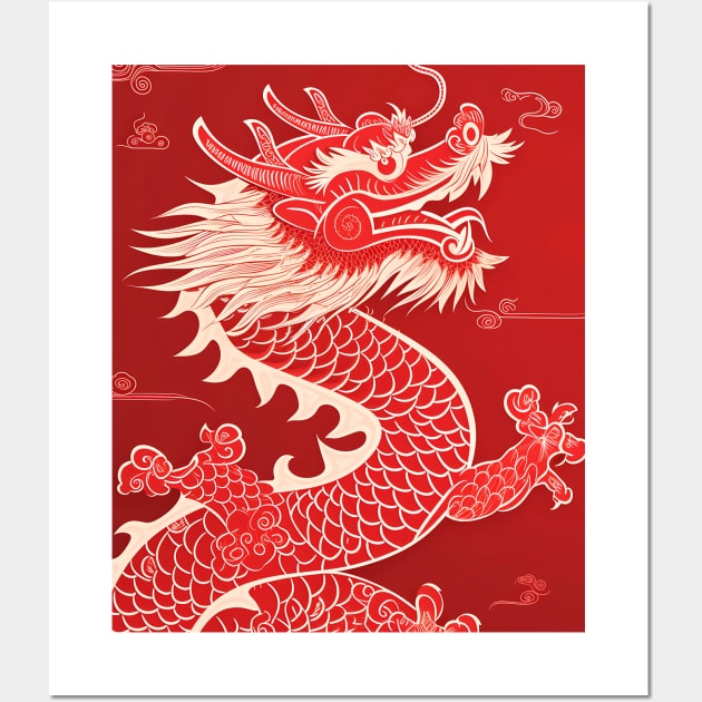 Chinese Dragon 7: Chinese New Year, Year of the Dragon on a Dark Background Wall Art by Puff Sumo